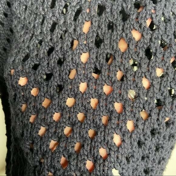 Ann Taylor Crocheted V-Neck Cotton Sweater Navy Women's Large - Picture 3 of 9